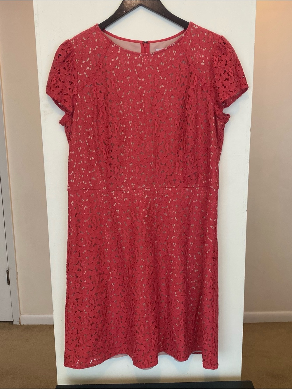 Ann Taylor LOFT Coral Orange Lace Overlay Cocktail Dress Womens Size 14